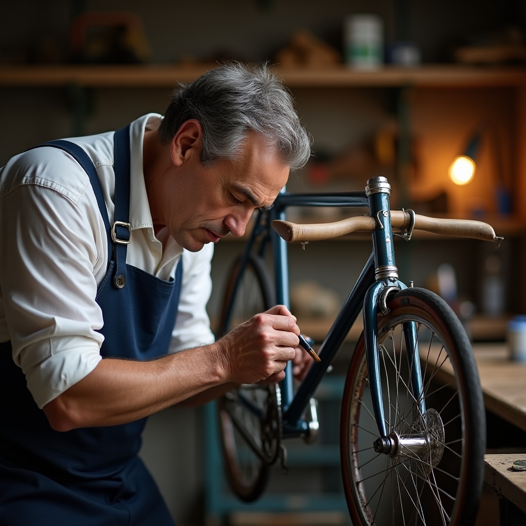 Artigiano al lavoro su un telaio di bicicletta storica nel laboratorio Isortrax