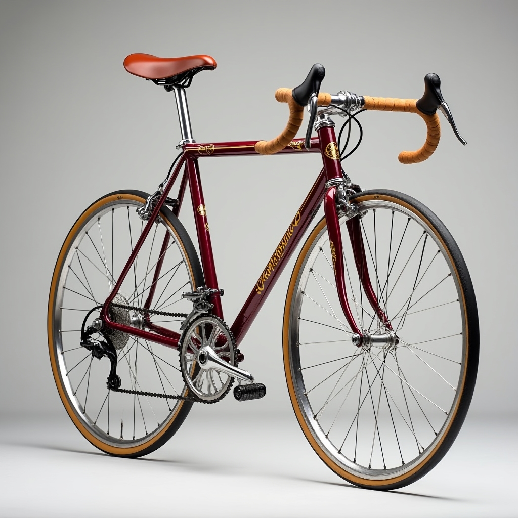 Bicicletta da corsa degli anni Settanta restaurata, colore bordeaux
