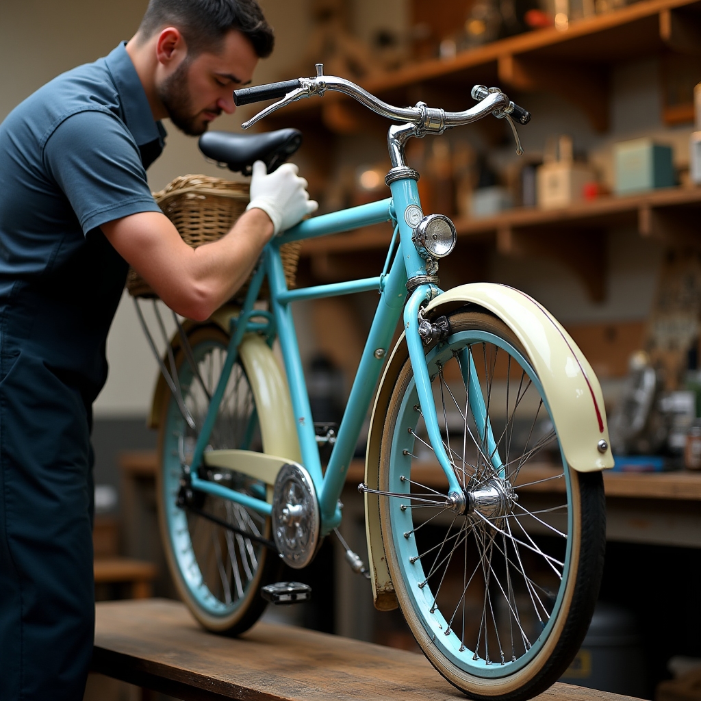 Bicicletta da passeggio vintage in revisione meccanica