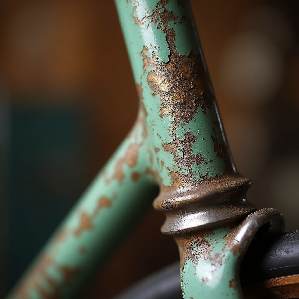 Dettaglio del telaio di una bicicletta storica in fase di restauro